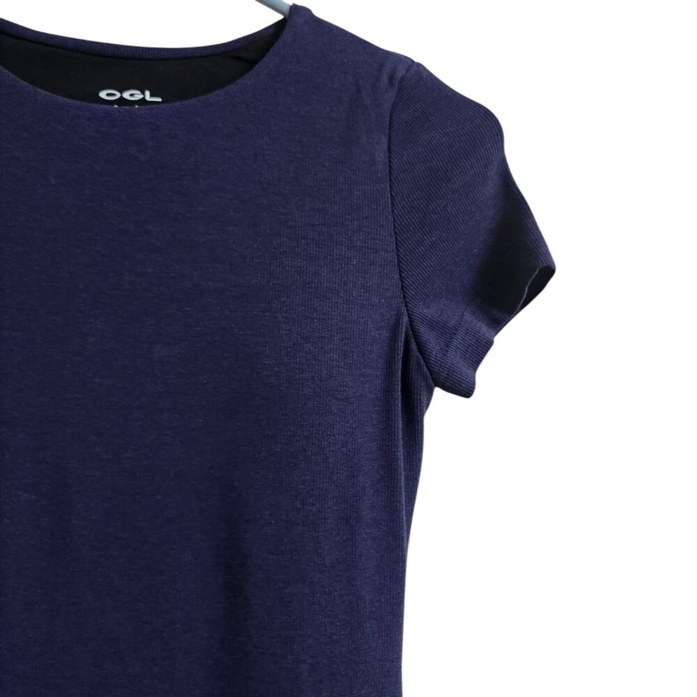 OGL MOVE Plantive Ribbed Cotton Crewneck Short Sleeve Brami Dress Navy Blue S - Picture 14 of 16